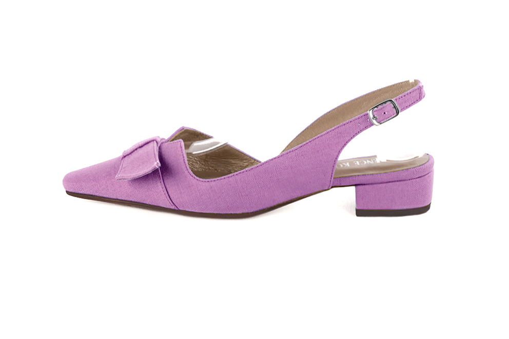 French elegance and refinement for these mauve purple dress slingback shoes, with a knot, 
                available in many subtle leather and colour combinations. The pretty French spirit of this beautiful pump will accompany your steps nicely and comfortably.
To be personalized or not, with your materials and colors.  
                Matching clutches for parties, ceremonies and weddings.   
                You can customize these shoes to perfectly match your tastes or needs, and have a unique model.  
                Choice of leathers, colours, knots and heels. 
                Wide range of materials and shades carefully chosen.  
                Rich collection of flat, low, mid and high heels.  
                Small and large shoe sizes - Florence KOOIJMAN